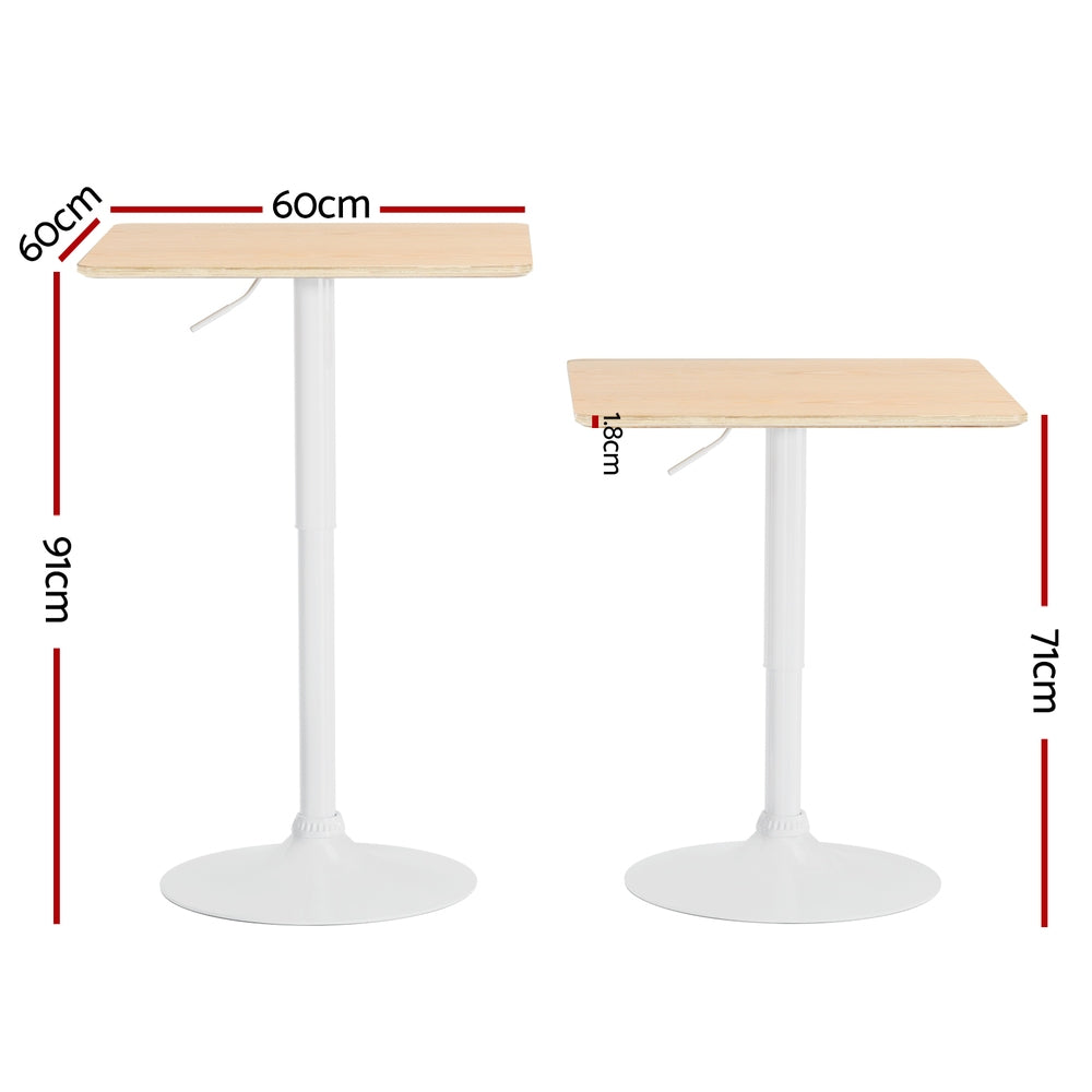 Bar Table Swivel Base Gas Lift Counter Dining Table 60CM Square Pine By Artiss