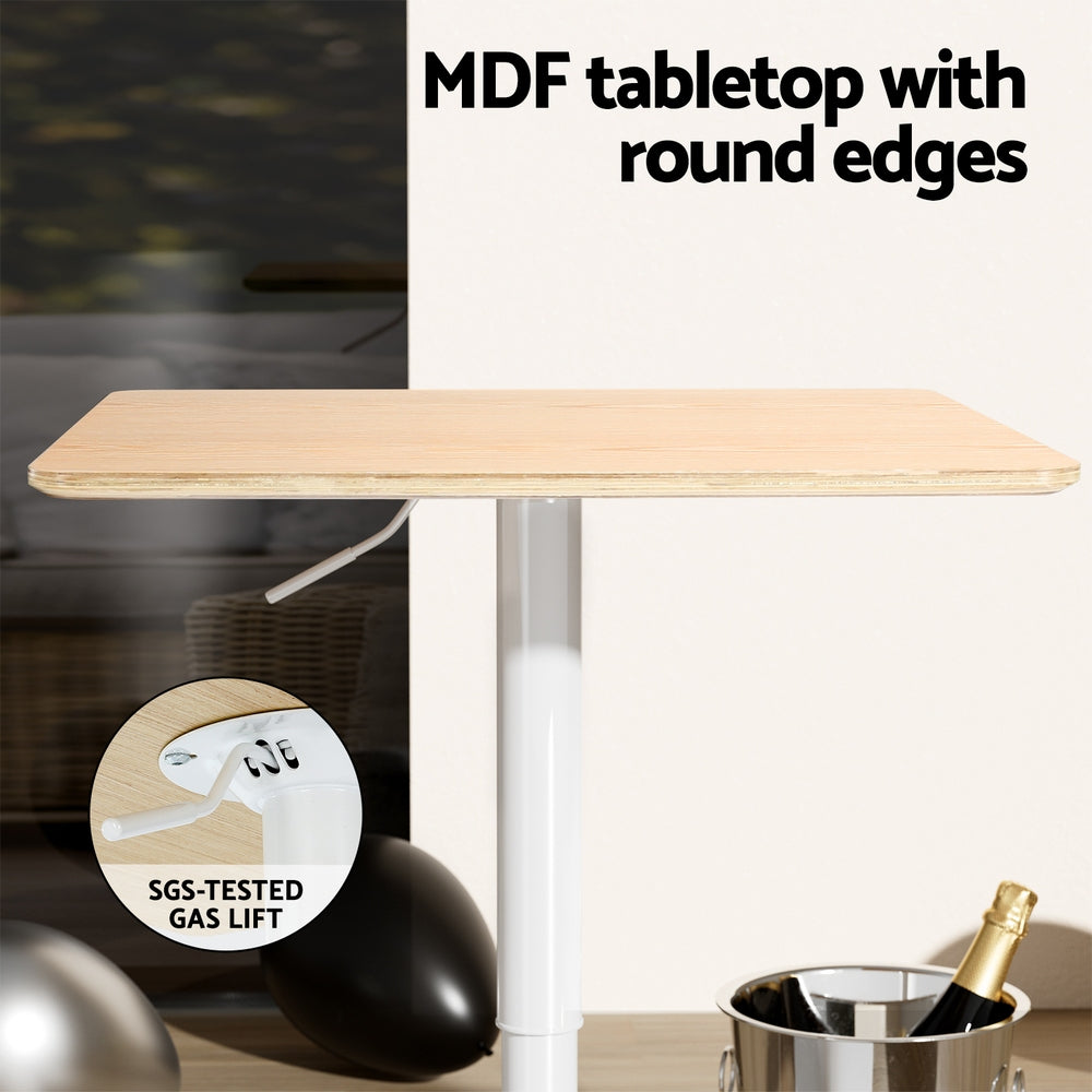 Bar Table Swivel Base Gas Lift Counter Dining Table 60CM Square Pine By Artiss