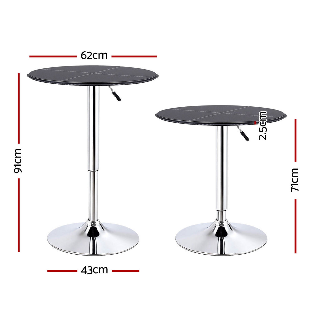 Bar Table Round Swivel Height Adjustable 62cm Modern PVC Leather Black By Artiss