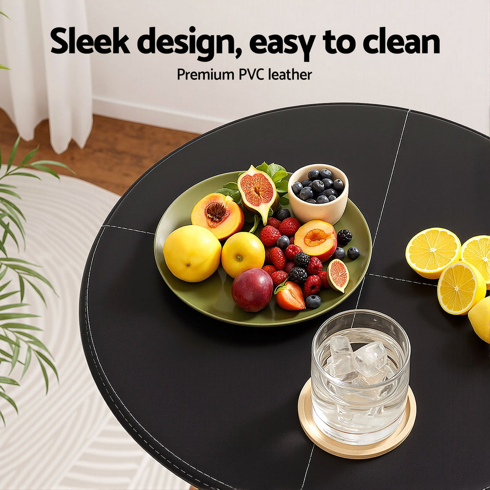 Bar Table Round Swivel Height Adjustable 62cm Modern PVC Leather Black By Artiss