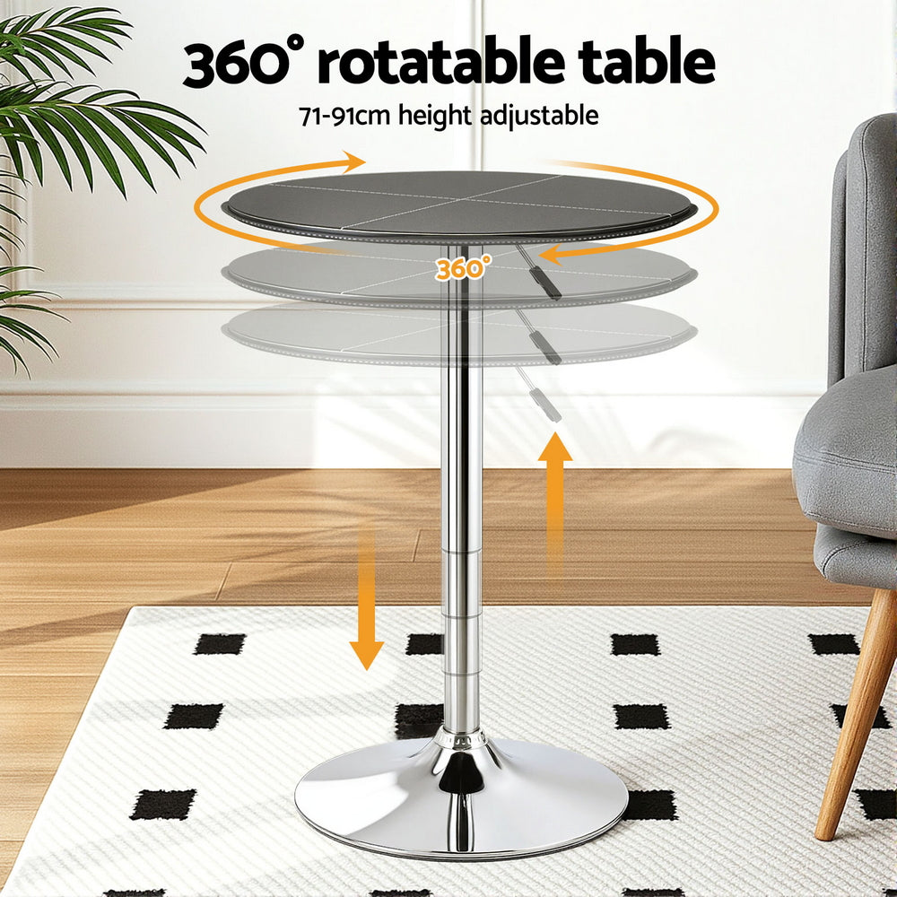 Bar Table Round Swivel Height Adjustable 62cm Modern PVC Leather Black By Artiss