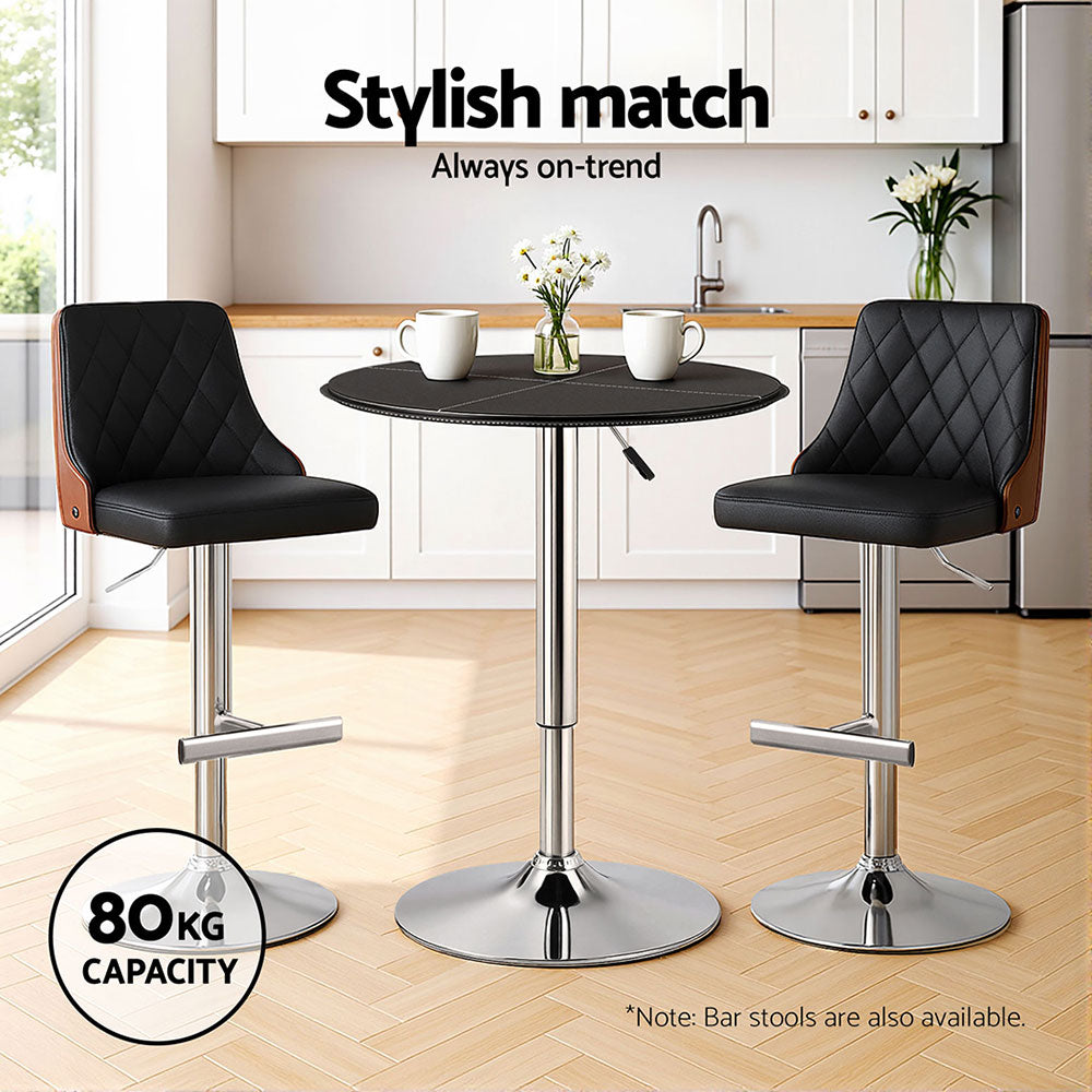 Bar Table Round Swivel Height Adjustable 62cm Modern PVC Leather Black By Artiss