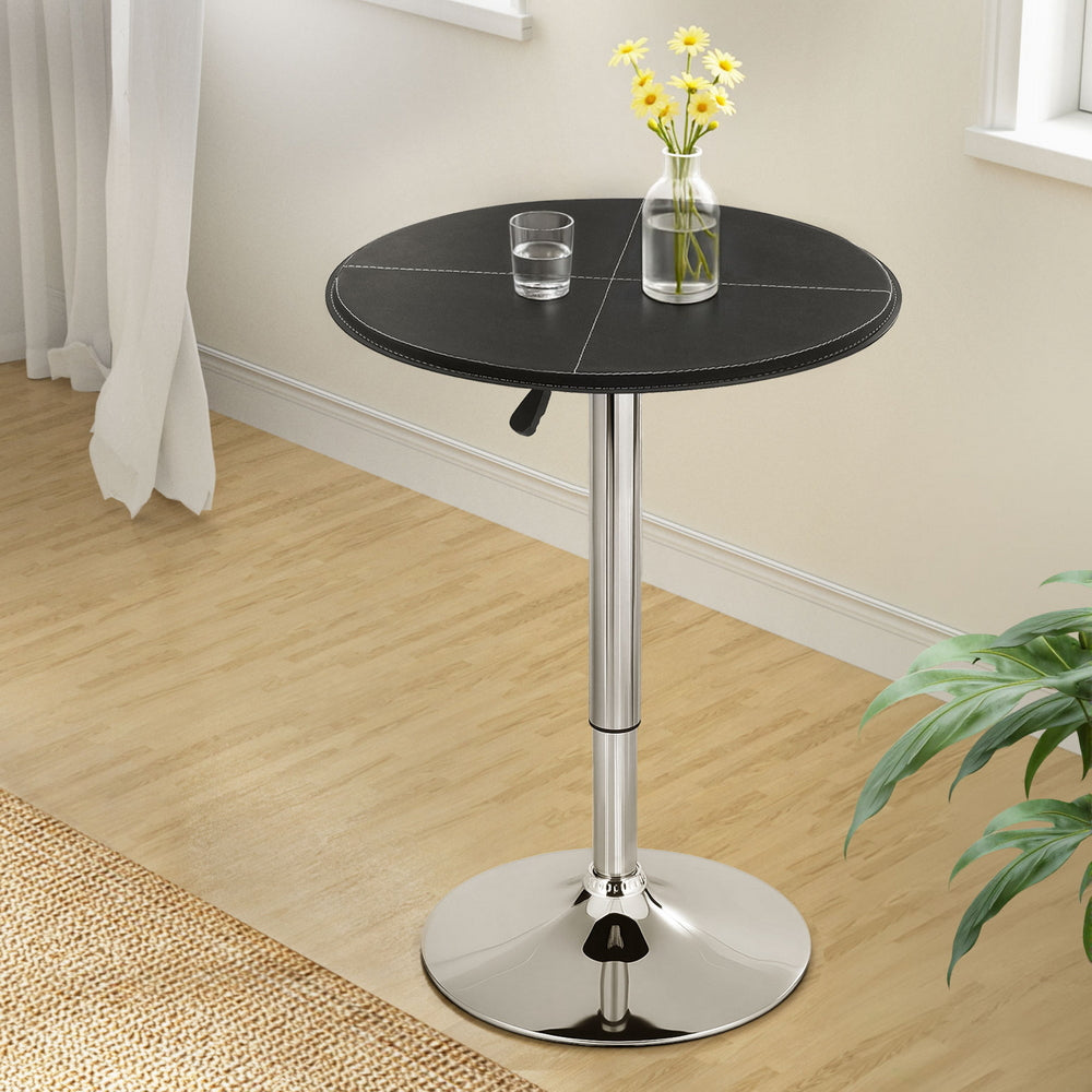 Bar Table Round Swivel Height Adjustable 62cm Modern PVC Leather Black By Artiss