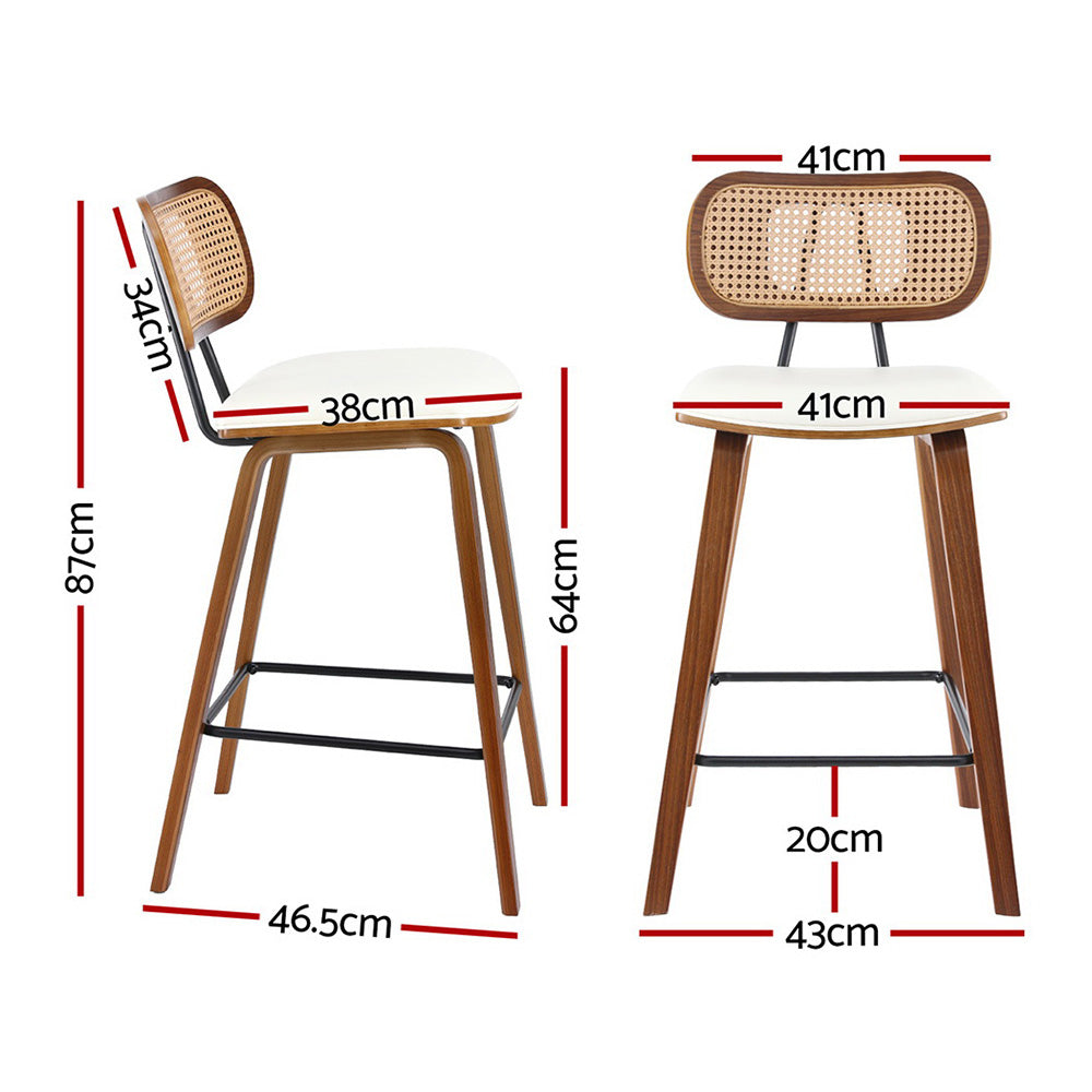 2x Bar Stools Kitchen Counter Rattan Chairs PU Leather Padding By Artiss