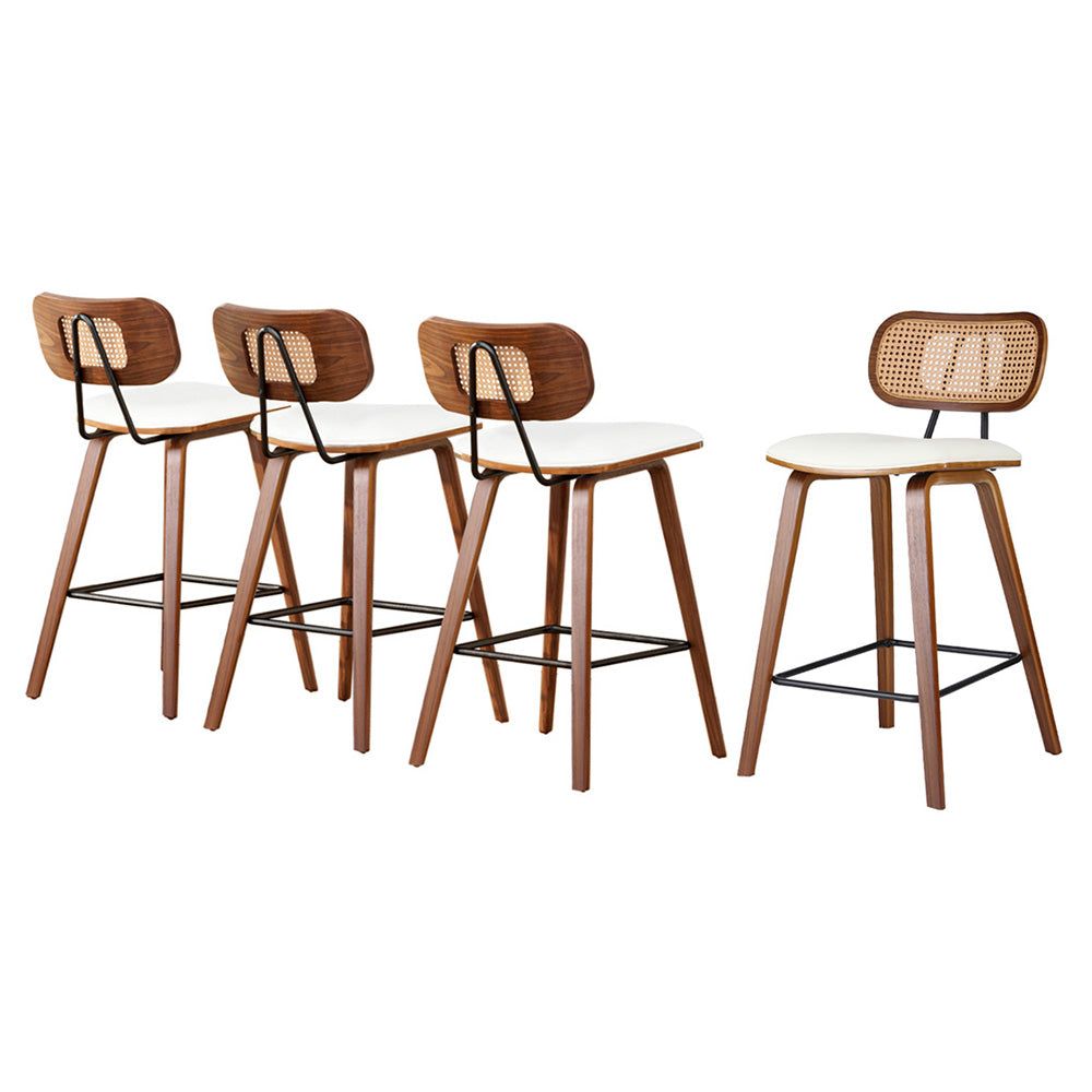 4x Bar Stools Kitchen Counter Rattan Chairs PU Leather Padding By Artiss
