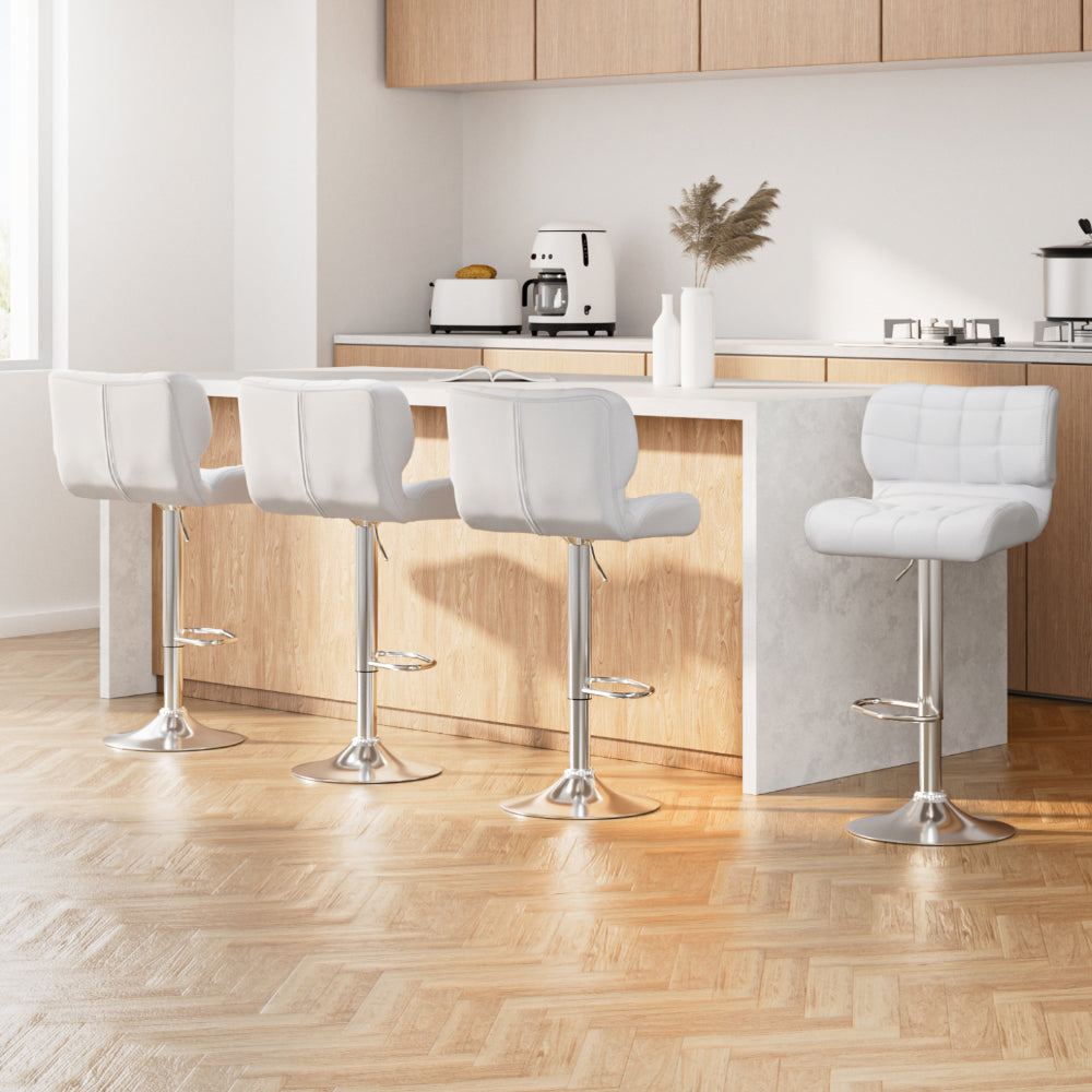 4x Bar Stools Gas Lift Leather Padded White By Artiss