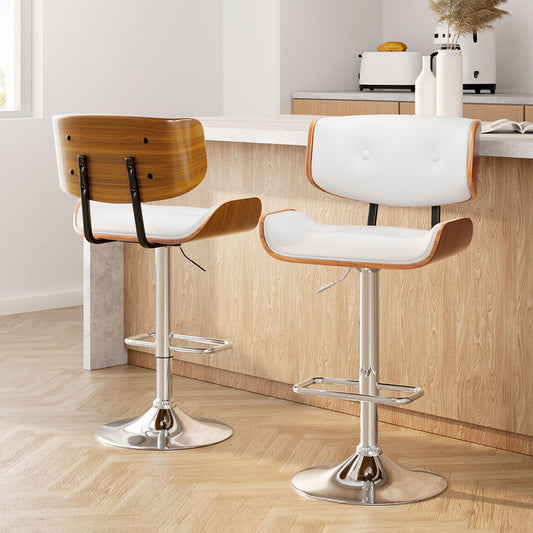 2x Bar Stools Gas Lift Leather White By Artiss