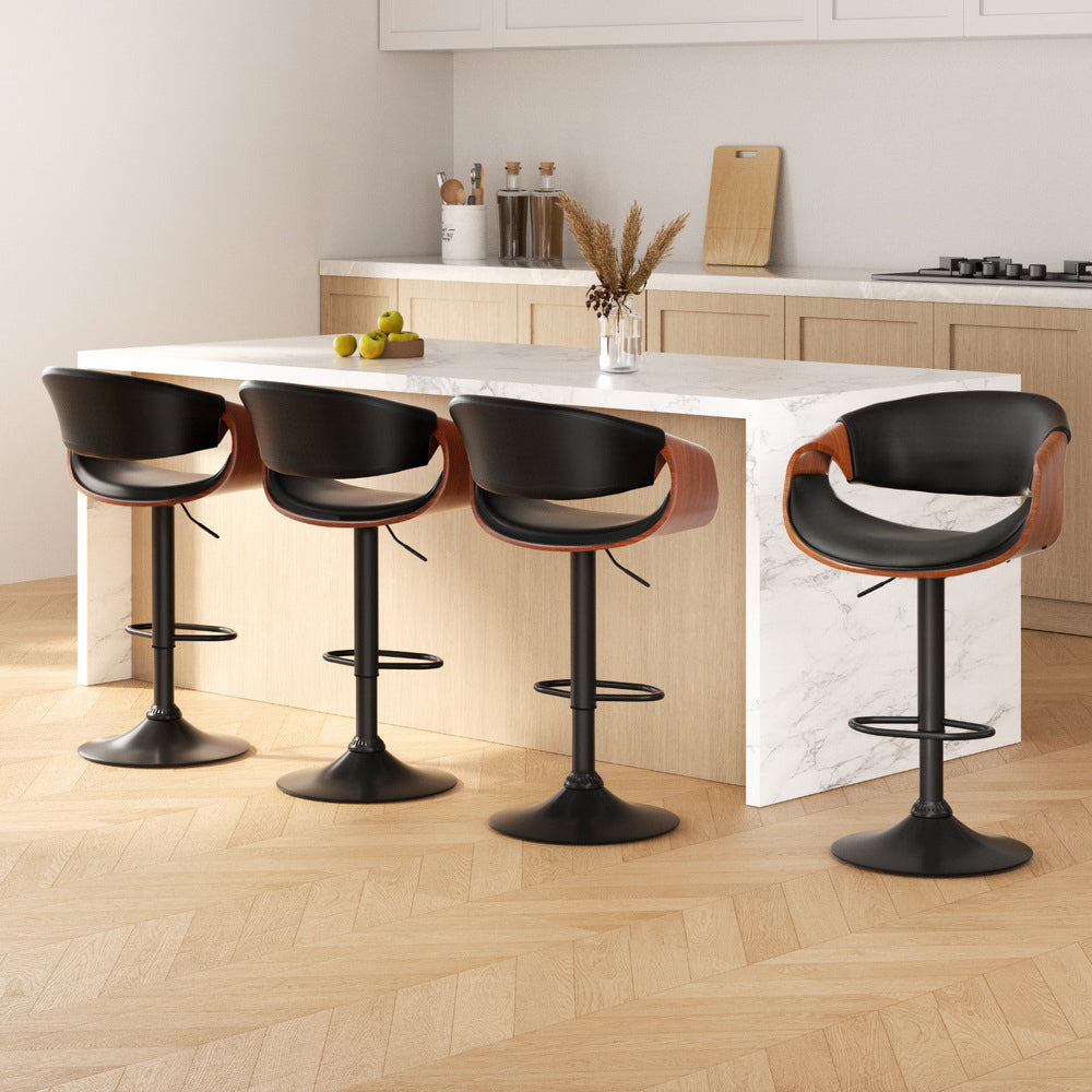 4x Bar Stools Gas Lift Leather w/Armrest By Artiss