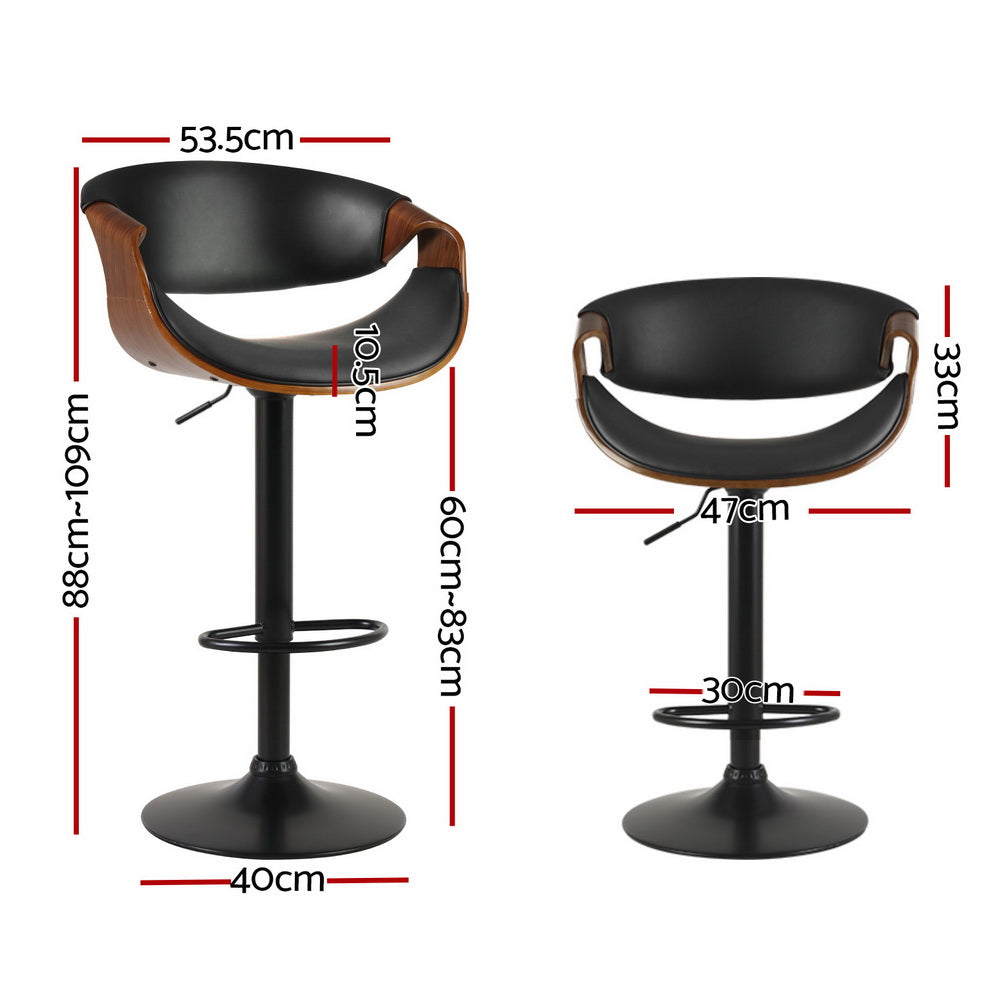 4x Bar Stools Gas Lift Leather w/Armrest By Artiss