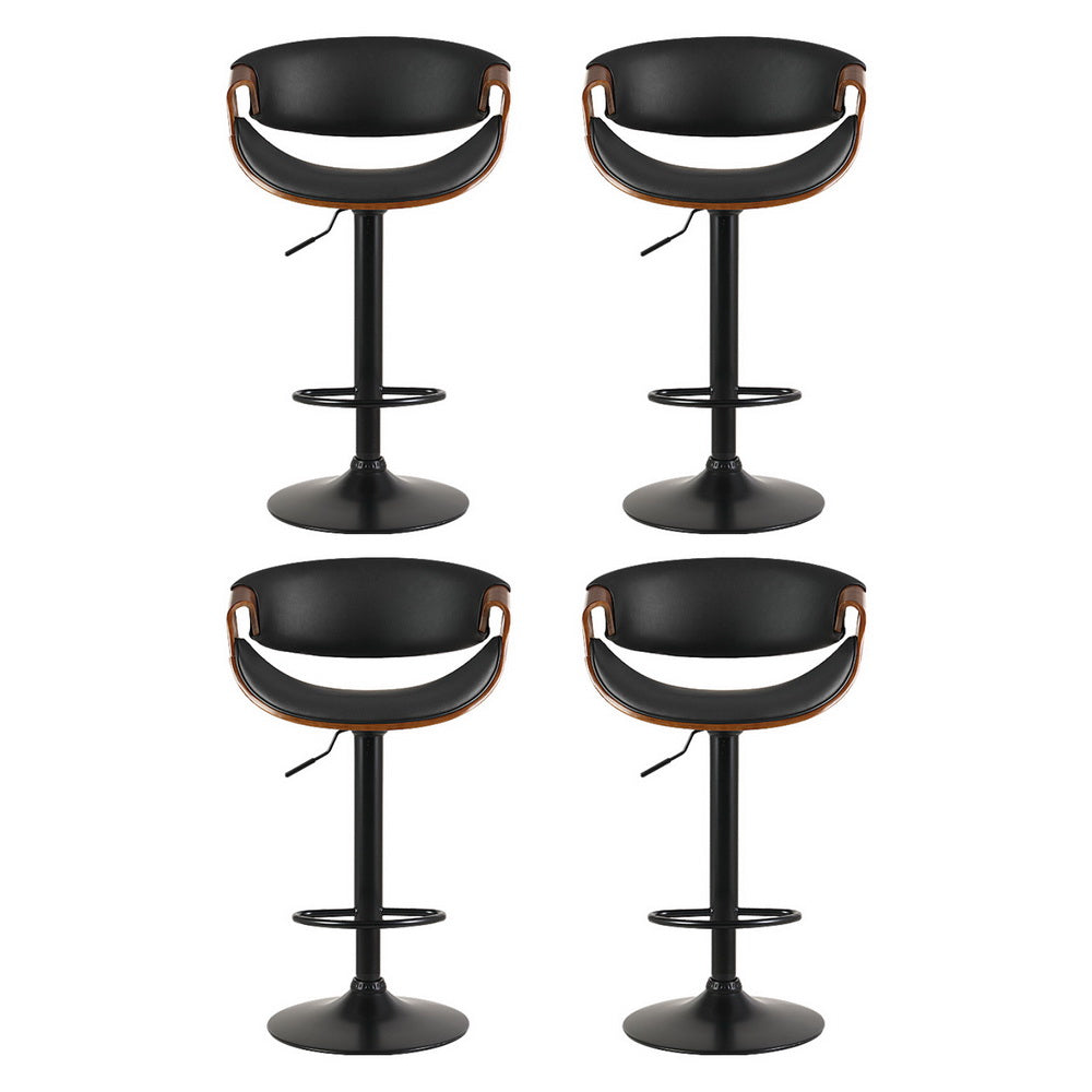 4x Bar Stools Gas Lift Leather w/Armrest By Artiss
