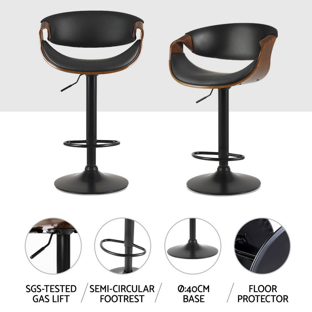 4x Bar Stools Gas Lift Leather w/Armrest By Artiss