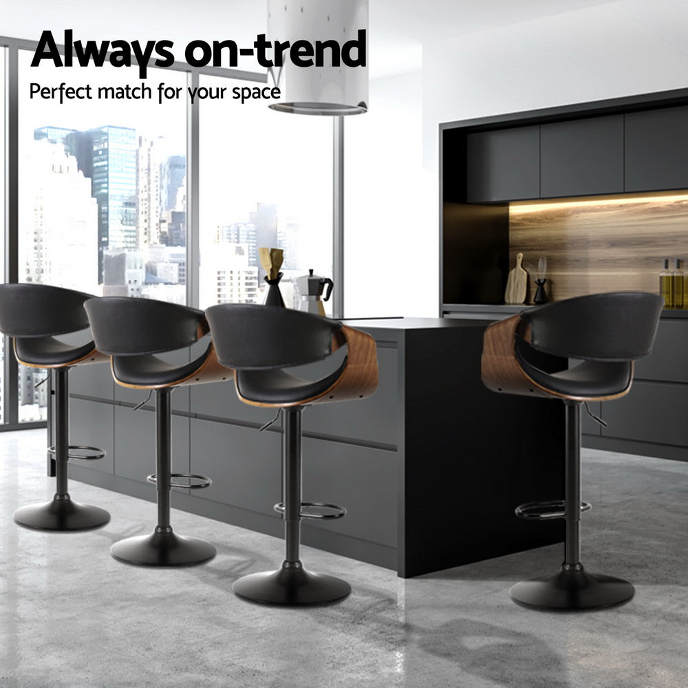 4x Bar Stools Gas Lift Leather w/Armrest By Artiss