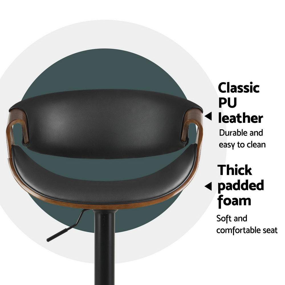 4x Bar Stools Gas Lift Leather w/Armrest By Artiss