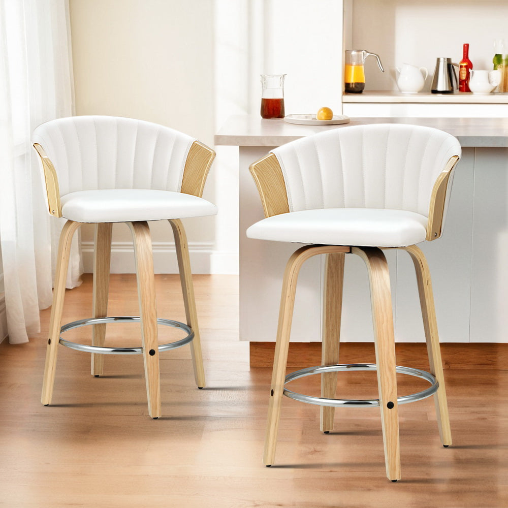 4x Bar Stools Swivel Leather Chairs Wooden by Artiss