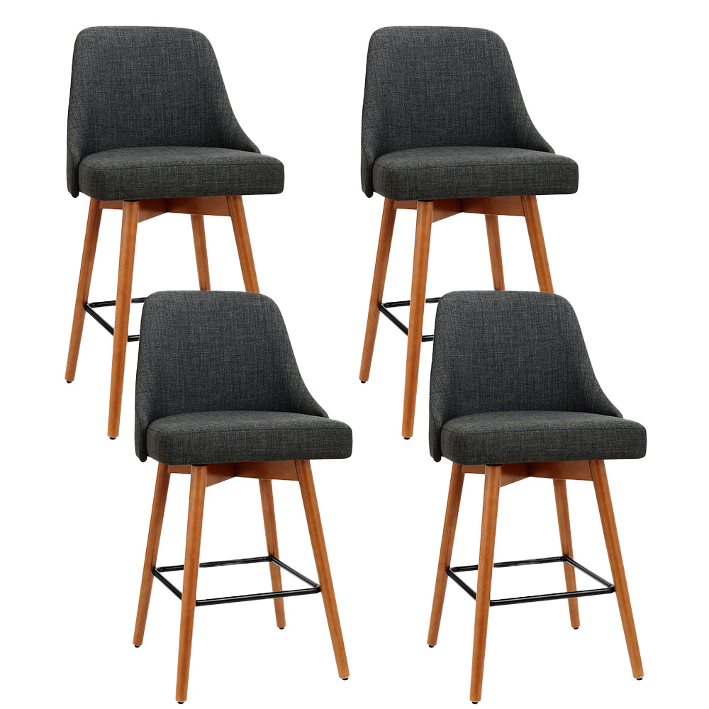 4x Bar Stools Swivel Seat Wooden Charcoal By Artiss