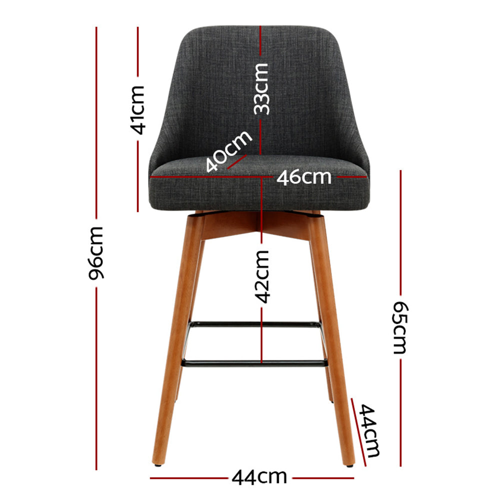 4x Bar Stools Swivel Seat Wooden Charcoal By Artiss