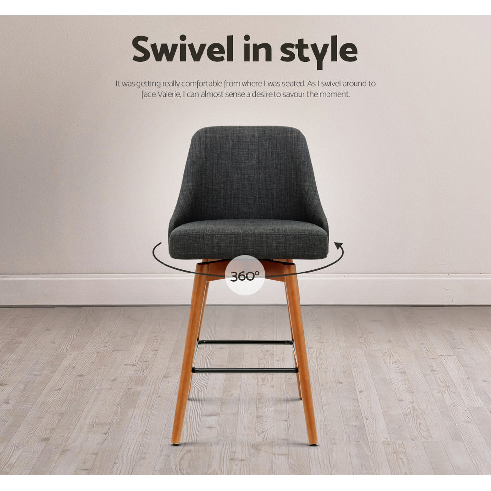 4x Bar Stools Swivel Seat Wooden Charcoal By Artiss