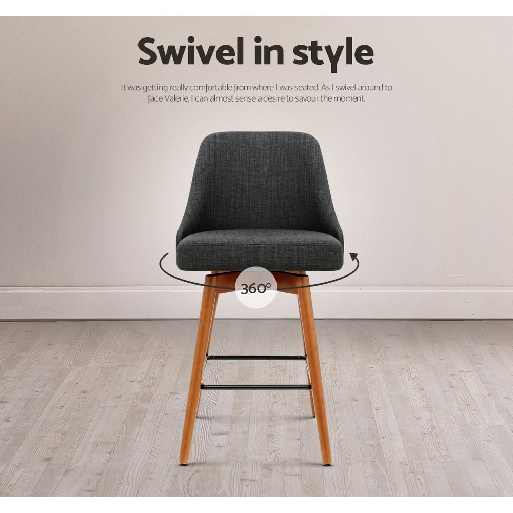 4x Bar Stools Swivel Seat Wooden Charcoal By Artiss