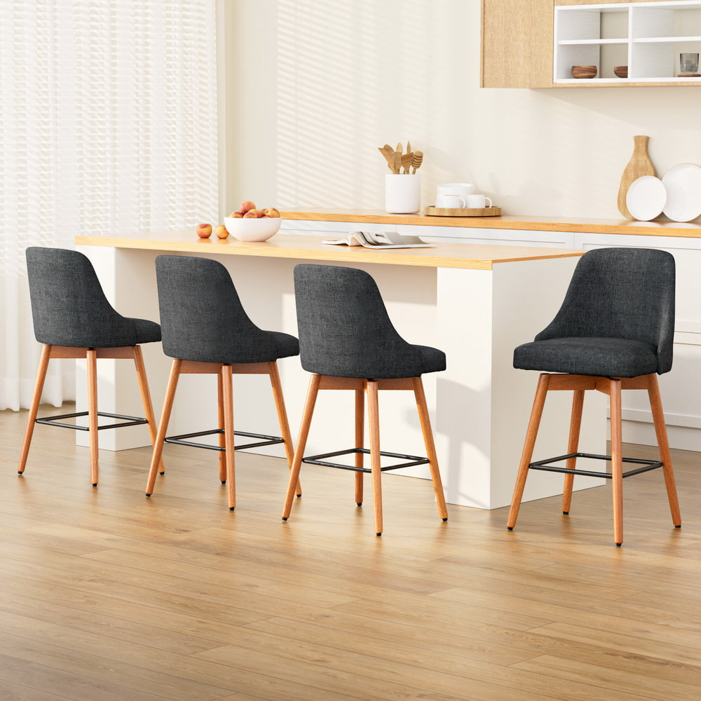 4x Bar Stools Swivel Seat Wooden Charcoal By Artiss