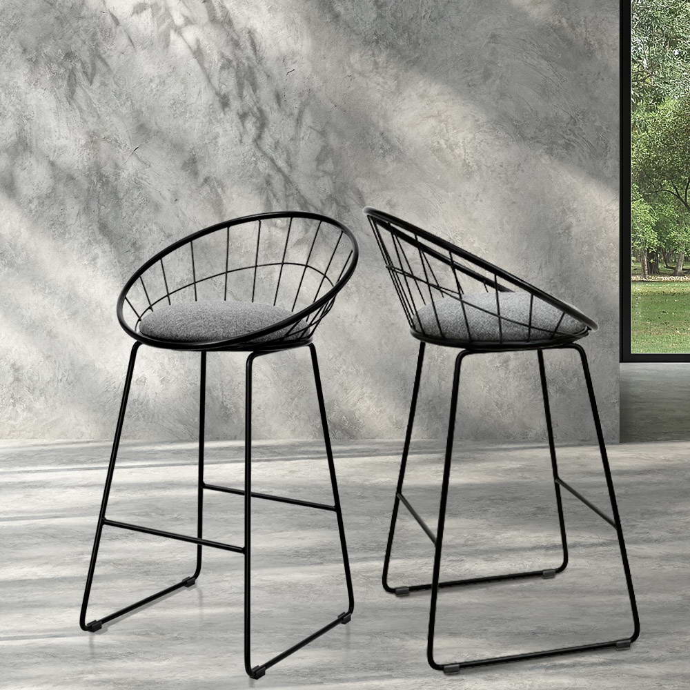 2x Bar Stools Padded Seat Metal By Artiss