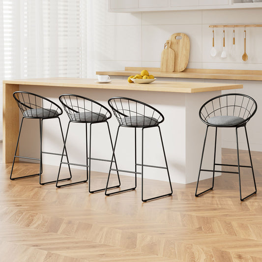 4x Bar Stools Padded Seat Metal By Artiss