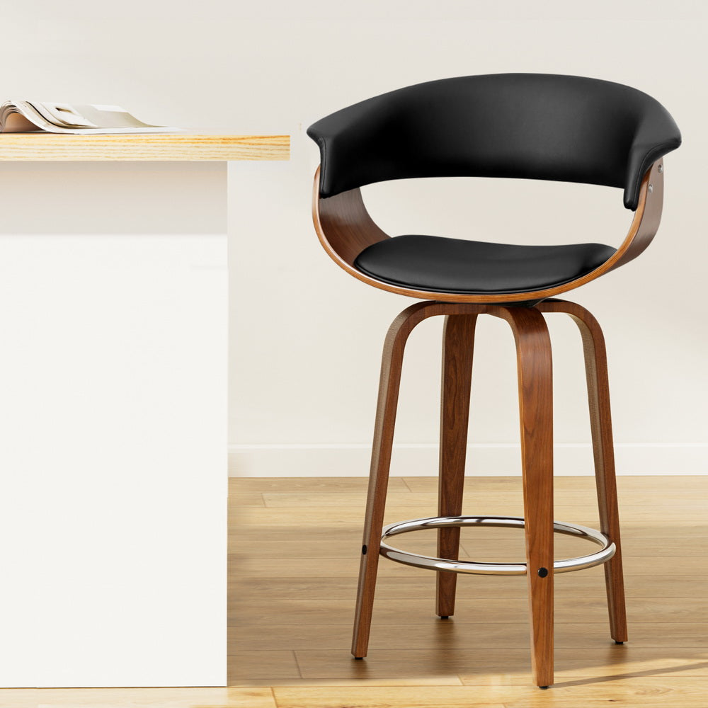 Bar Stools Swivel PU Seat Wooden By Artiss