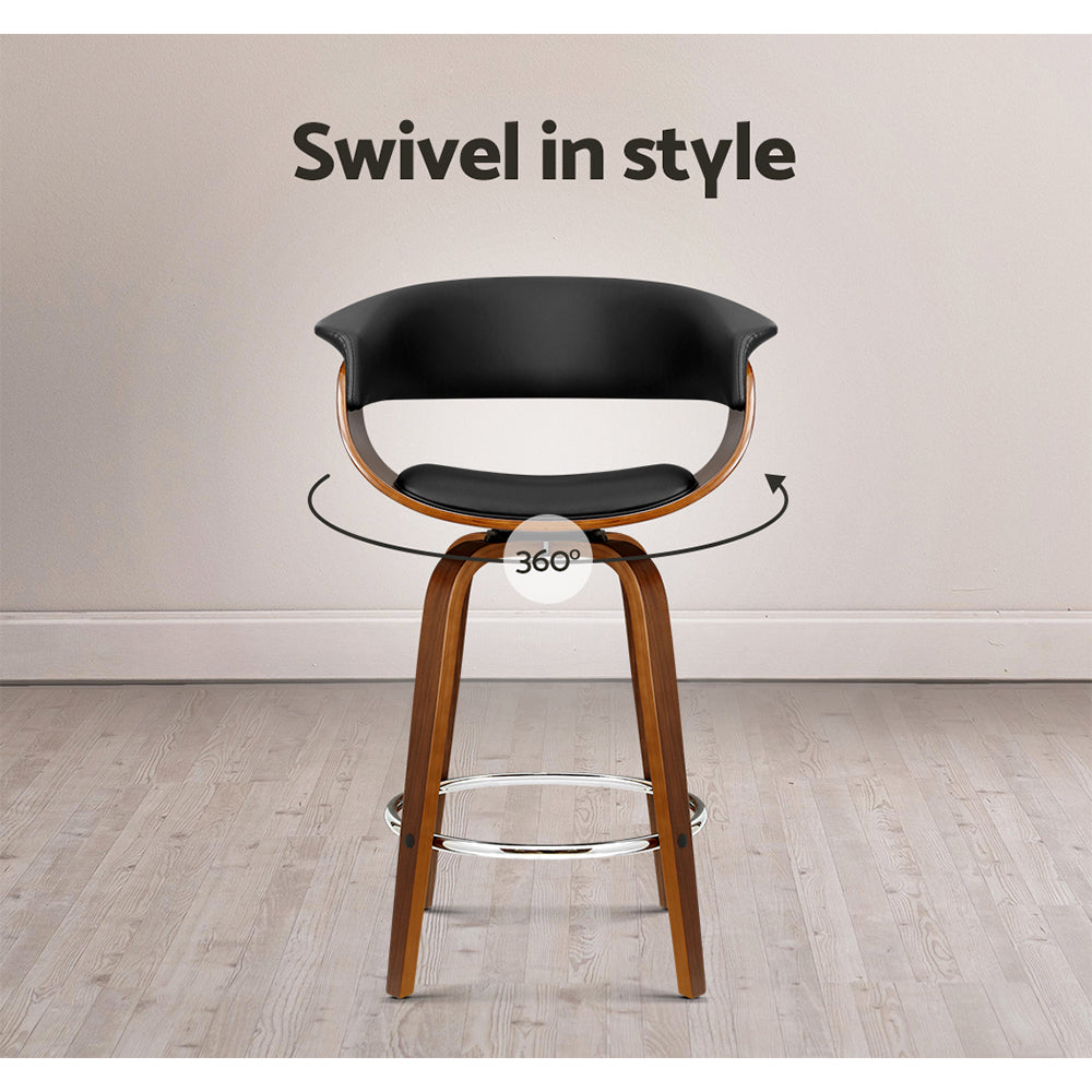 Bar Stools Swivel PU Seat Wooden By Artiss