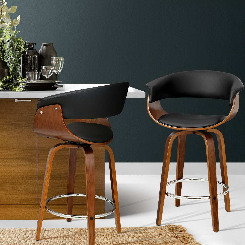 Bar Stools Swivel PU Seat Wooden By Artiss