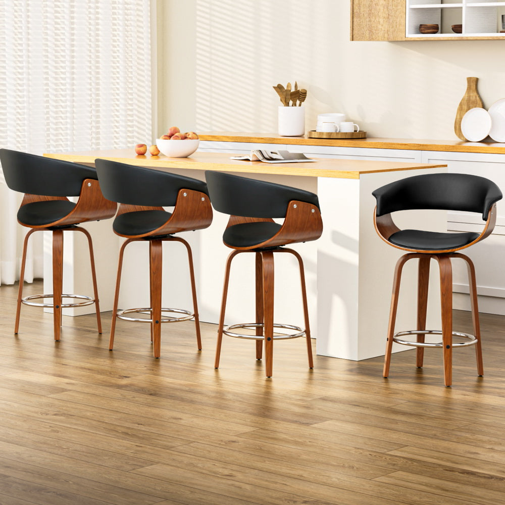 4x Bar Stools Swivel PU Seat Wooden By Artiss