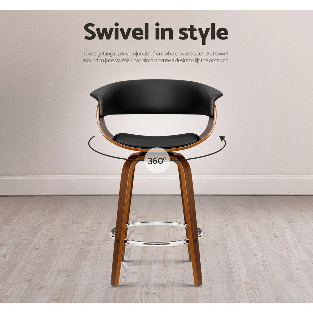 4x Bar Stools Swivel PU Seat Wooden By Artiss