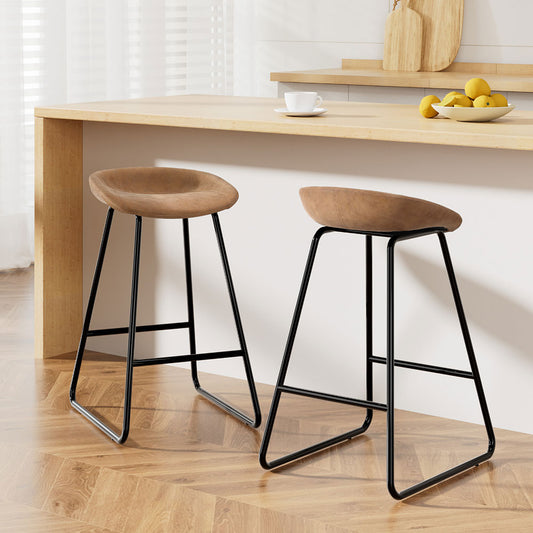 2x Bar Stools Kitchen Dining Chairs Counter Stool PU Leather Metal Brown by Artiss