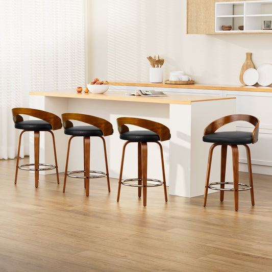 4x Bar Stools Swivel Seat Curving Backrest By Artiss