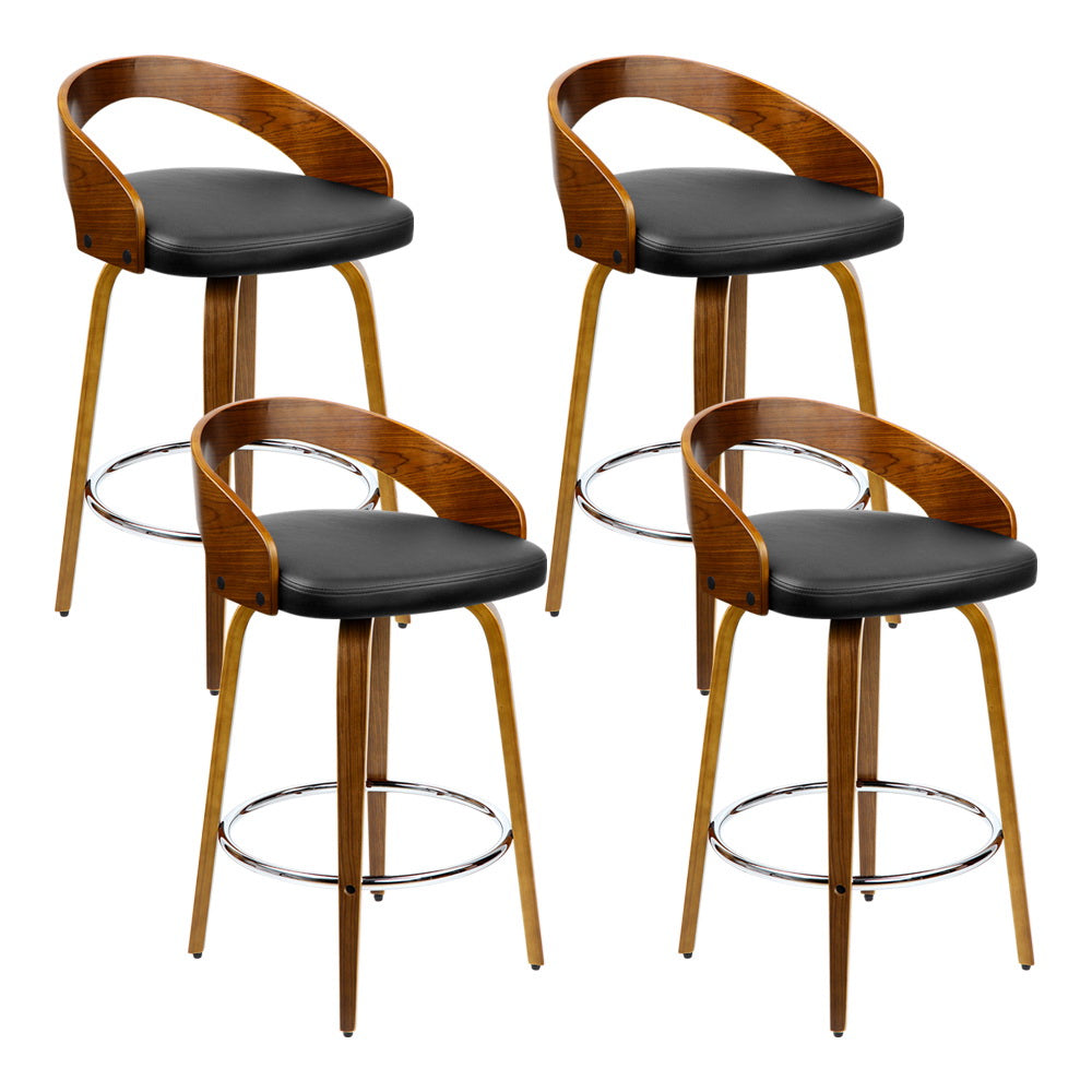 4x Bar Stools Swivel Seat Curving Backrest By Artiss