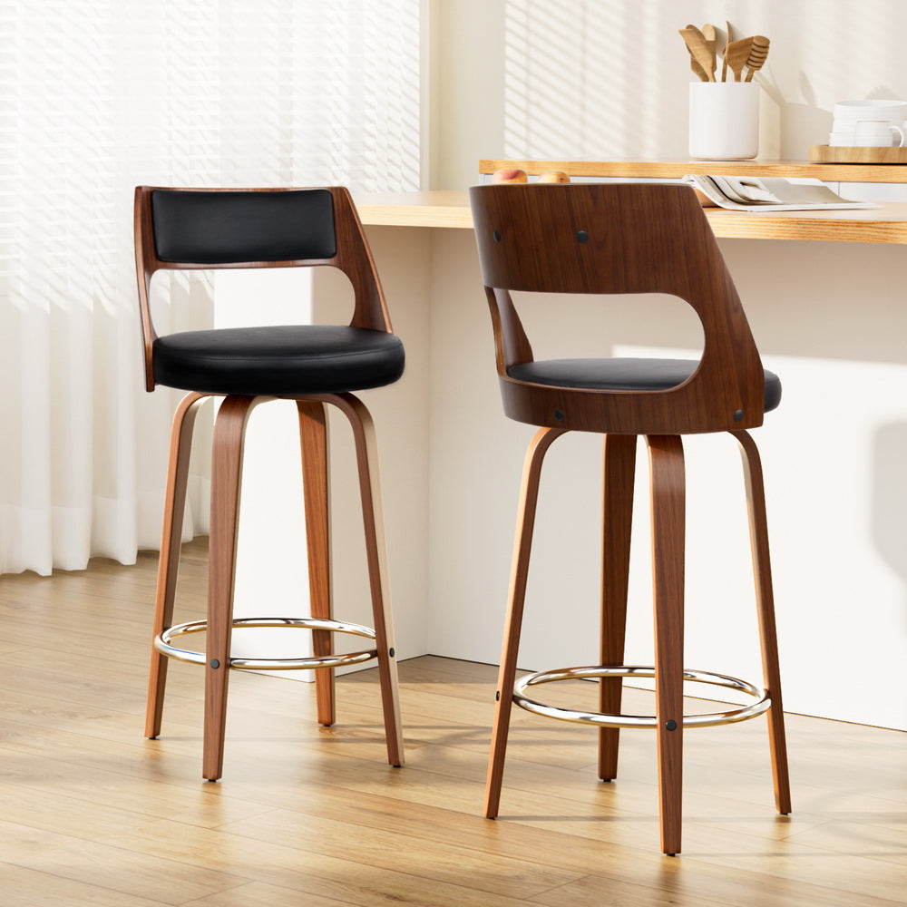 2x Bar Stools Swivel Leather Chair 76cm By Artiss