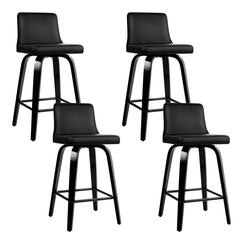 4x Bar Stools Kitchen Leather Barstools Swivel Wooden Chairs By Artiss