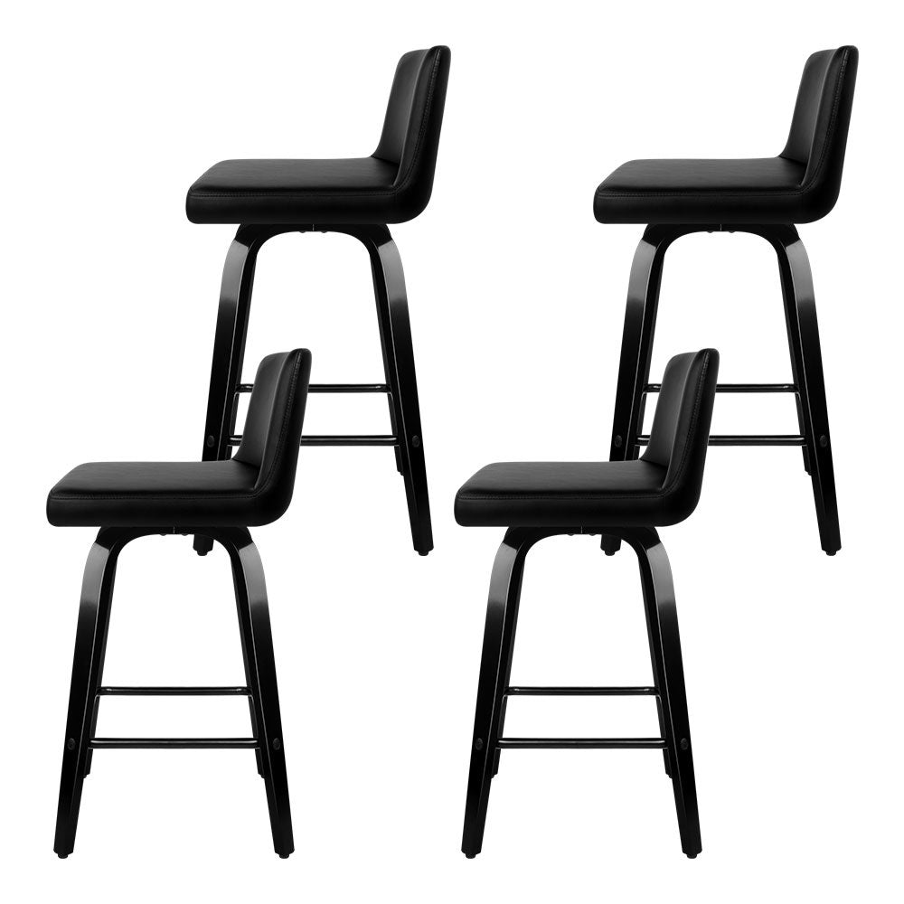 4x Bar Stools Kitchen Leather Barstools Swivel Wooden Chairs By Artiss