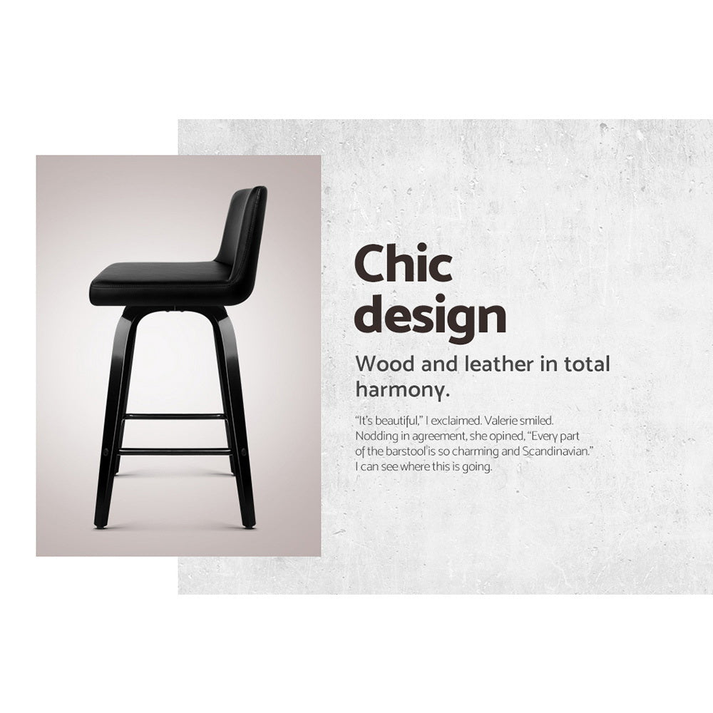4x Bar Stools Kitchen Leather Barstools Swivel Wooden Chairs By Artiss