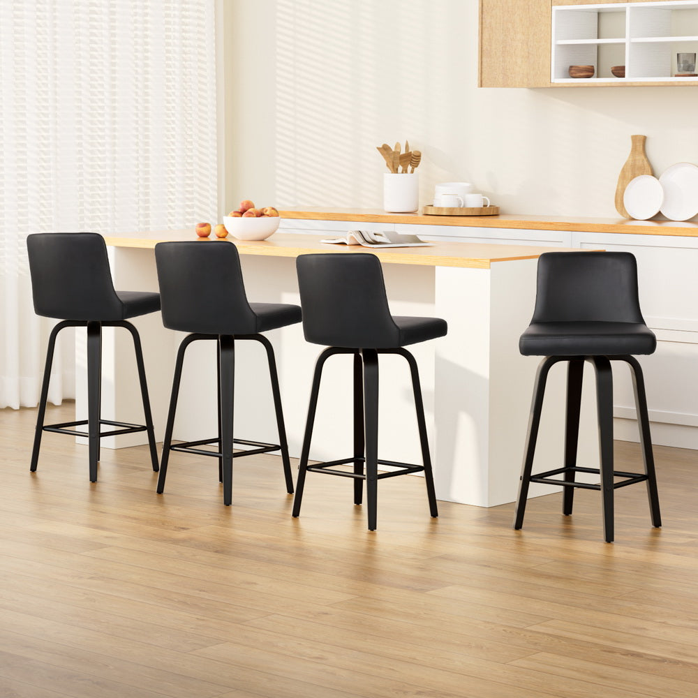 4x Bar Stools Kitchen Leather Barstools Swivel Wooden Chairs By Artiss