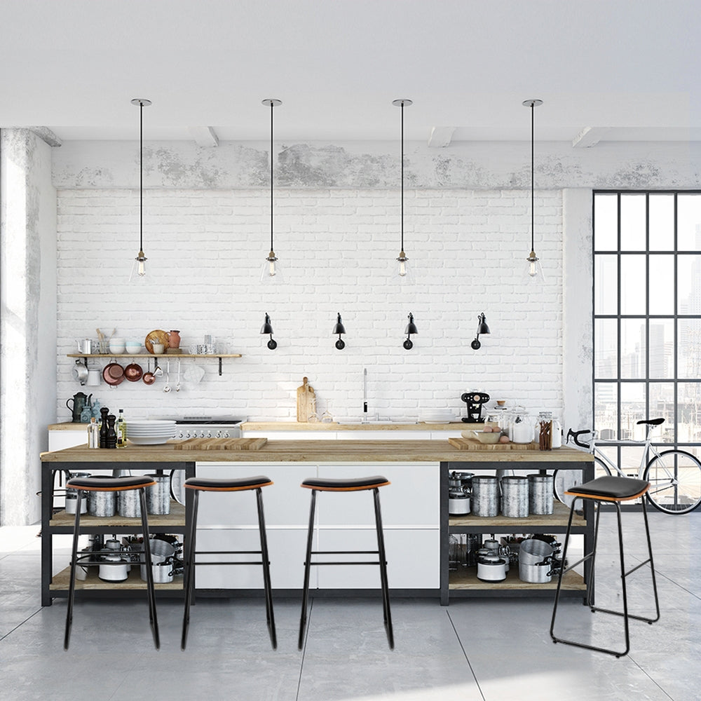 4x Bar Stools Leather Padded Metal by Artiss