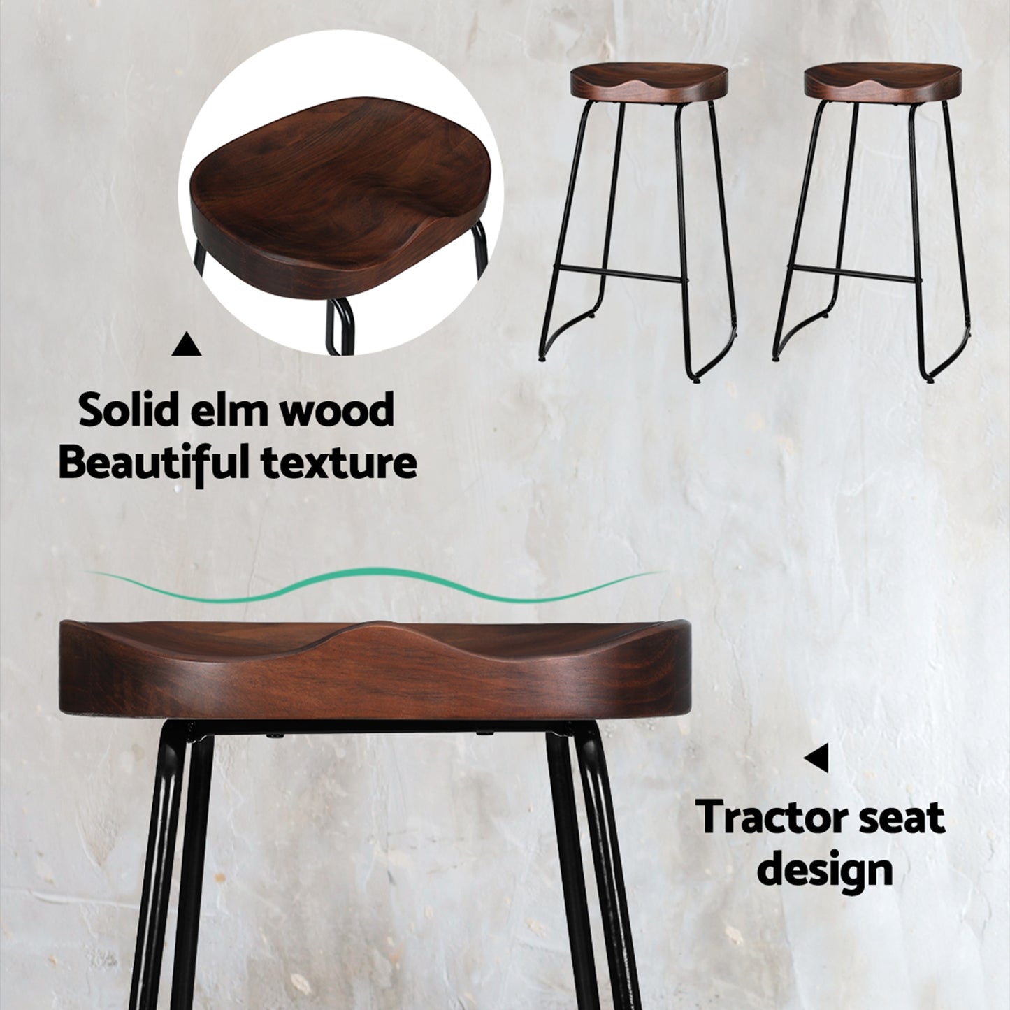 4x Bar Stools Tractor Seat 75cm Black By Artiss