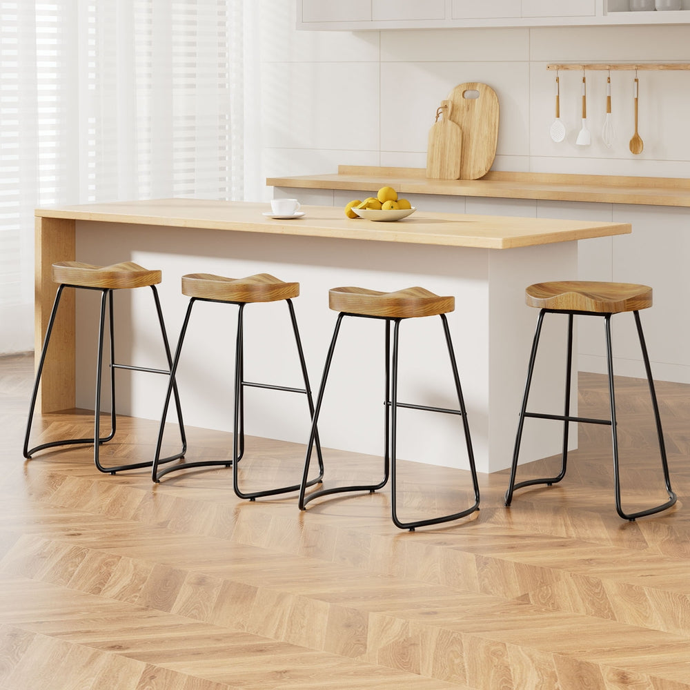 4x Bar Stools Tractor Seat 65cm Wooden By Artiss