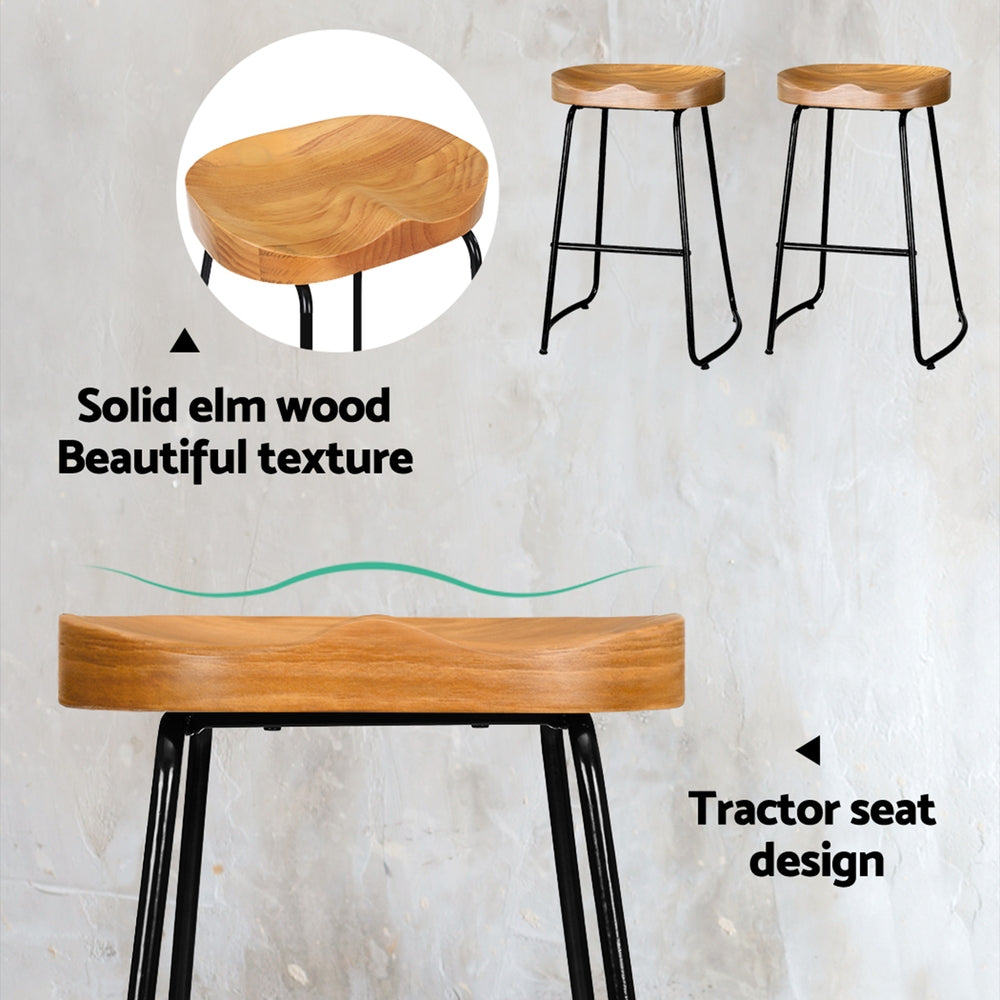 4x Bar Stools Tractor Seat 65cm Wooden By Artiss