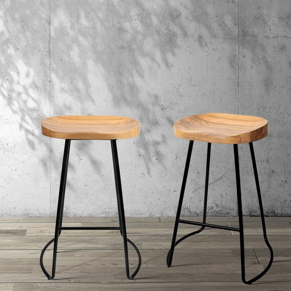 4x Bar Stools Tractor Seat 65cm Wooden By Artiss
