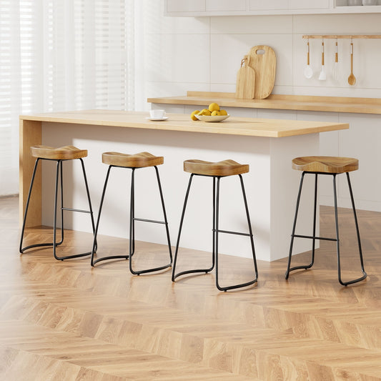 4x Bar Stools Tractor Seat 75cm Wooden By Artiss