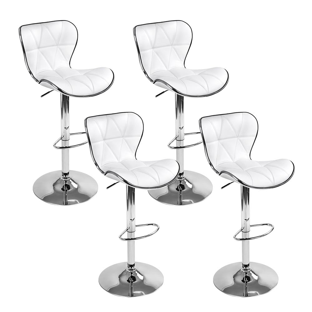 4x Bar Stools Gas Lift Leather Seat White By Artiss