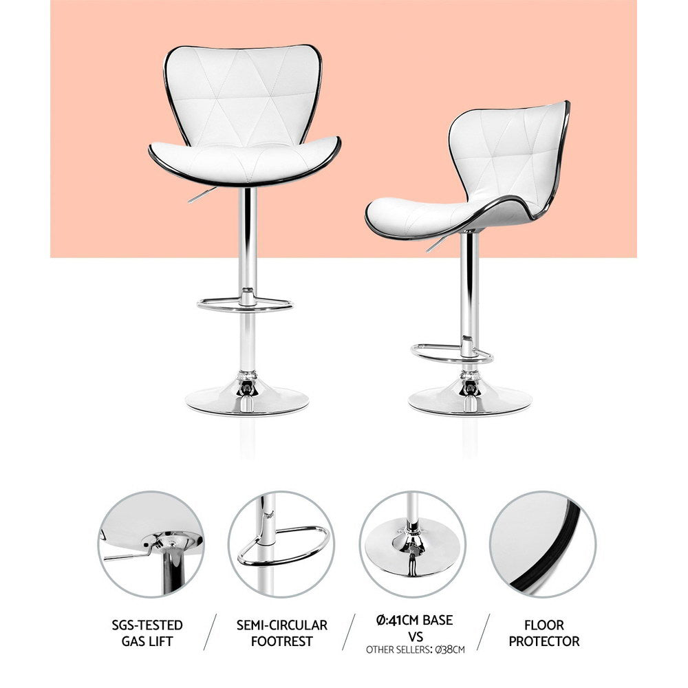 4x Bar Stools Gas Lift Leather Seat White By Artiss