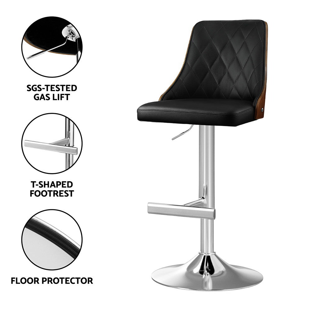 Artiss 4X Bar Stool Wood Swivel Adjustable Kitchen Counter Stool Leather Black