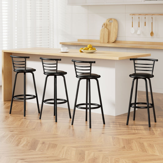 4x Bar Stools Swivel Leather Padded Metal By Artiss