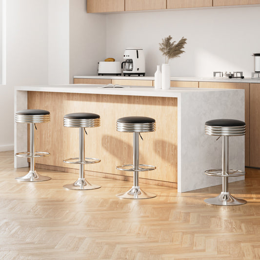4x Bar Stools Leather Padded Gas Lift Silver By Artiss