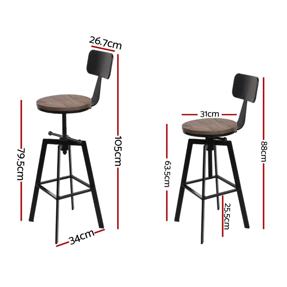 4x Bar Stools Kitchen Dining Chairs Adjustable Wood Stool w/Backrest by Artiss